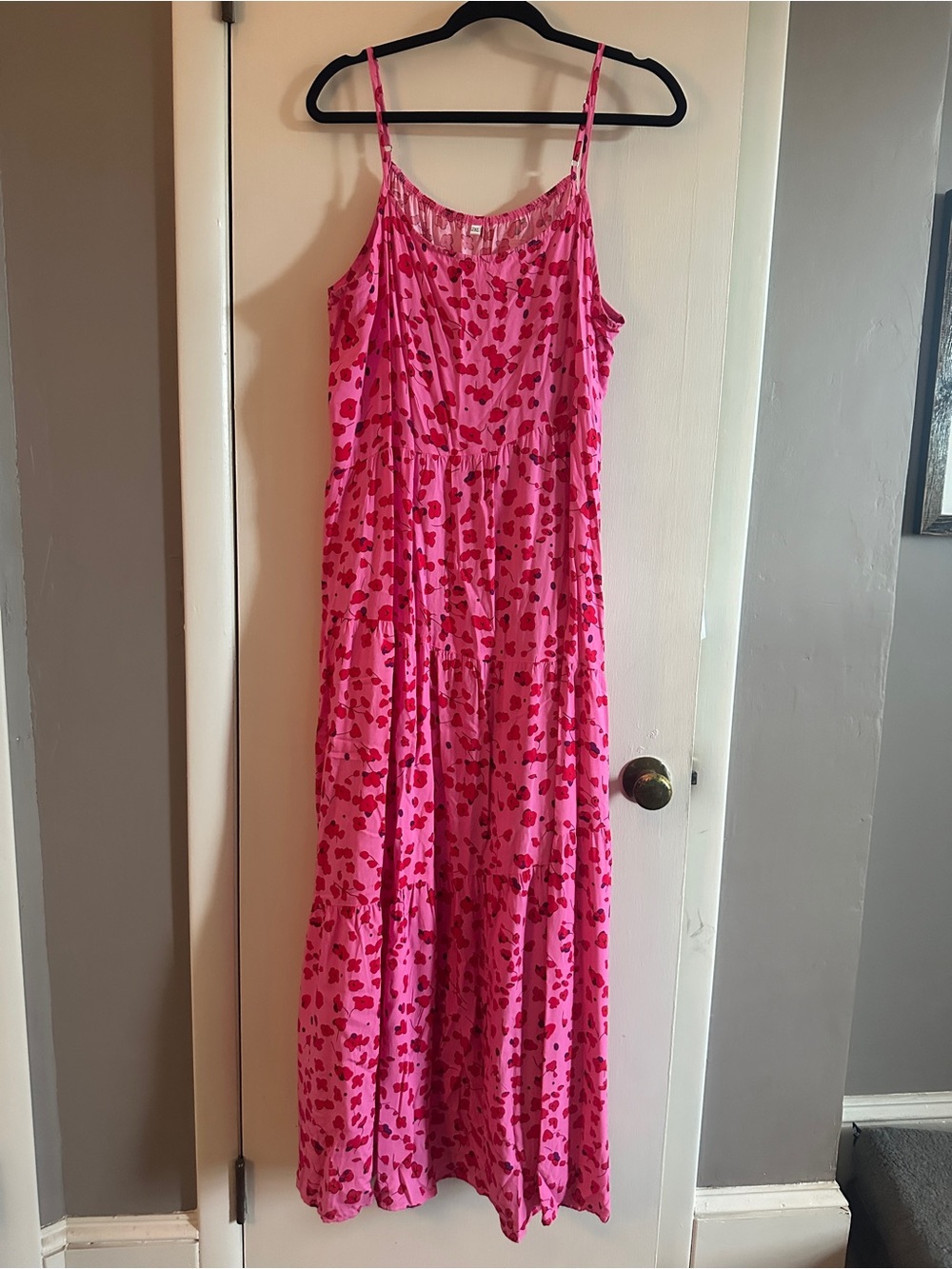 Pink Floral Maxi Dress with Spaghetti Straps